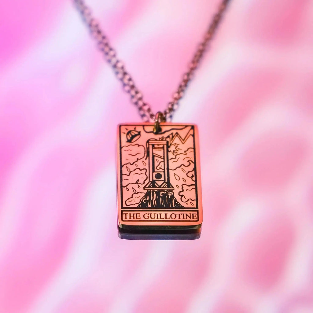 The Guillotine Tarot Card Rose Gold Stainless Steel Necklace Leftbians