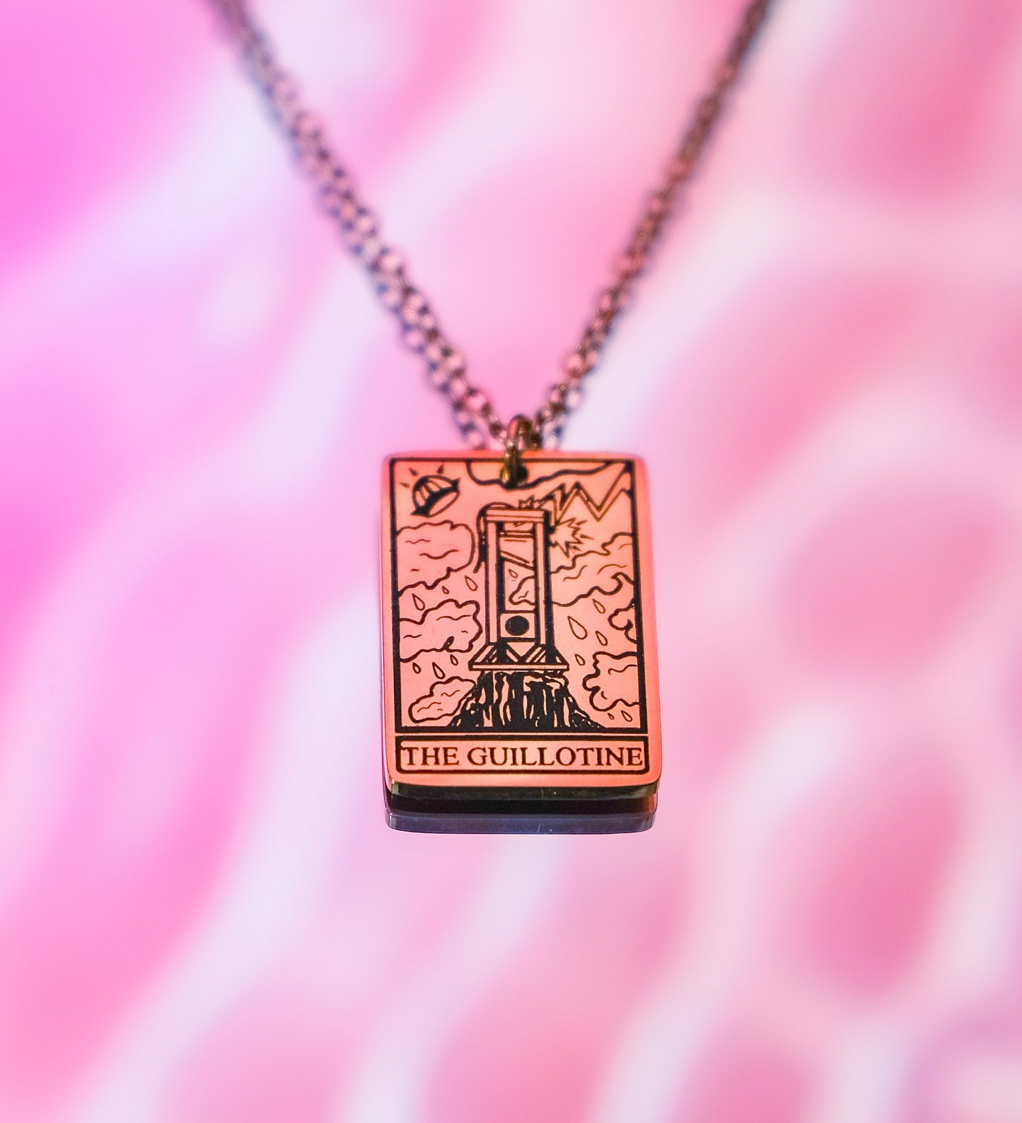 The Guillotine Tarot Card Rose Gold Stainless Steel Necklace