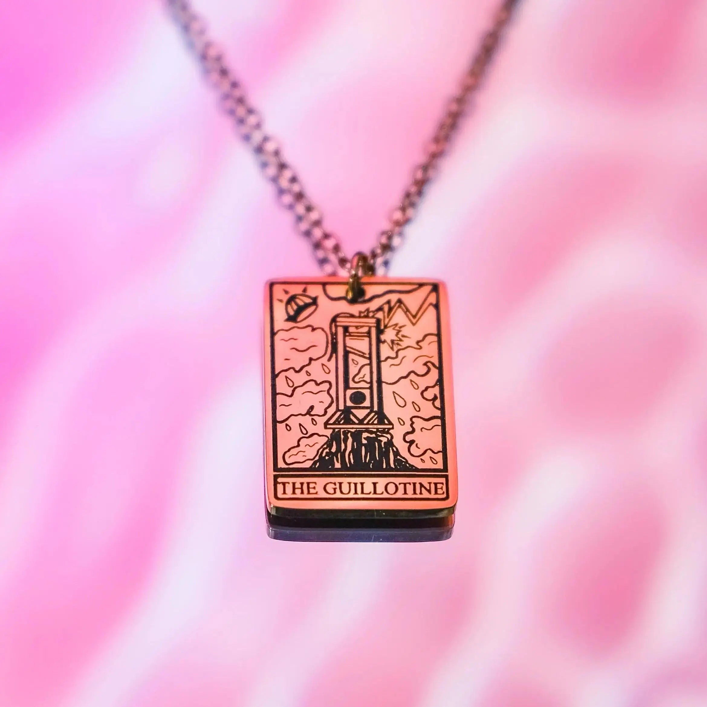 The Guillotine Tarot Card Rose Gold Stainless Steel Necklace Leftbians