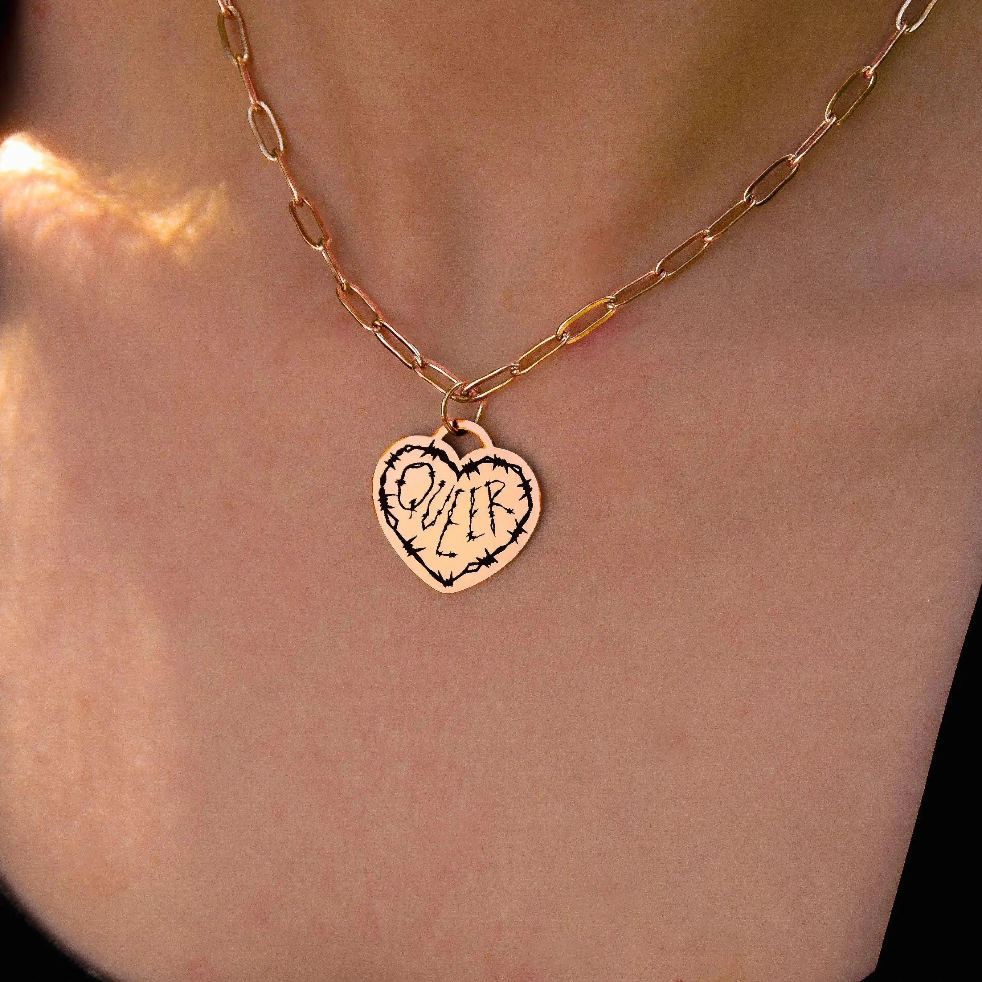 Queer barbed wire heart chain rose gold stainless steel necklace Leftbians