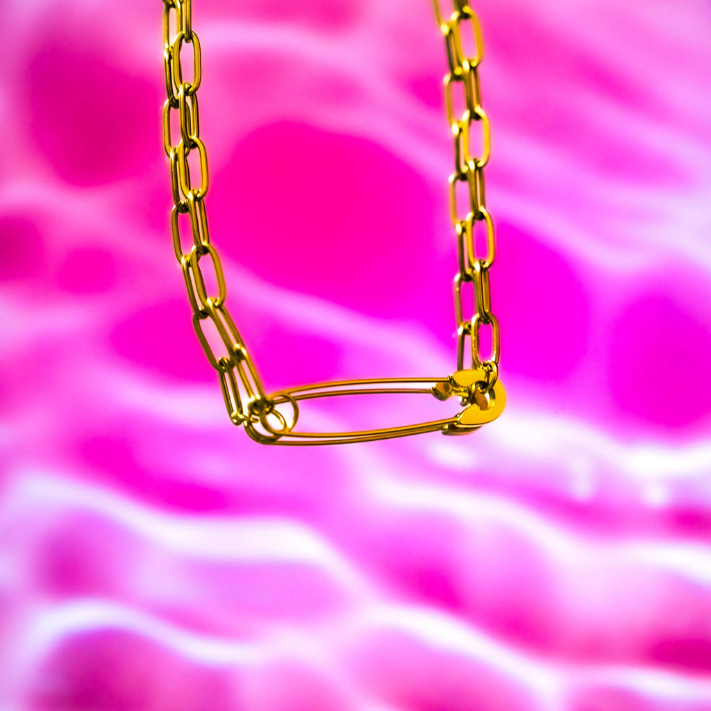 Gold Safety Pin Necklace in 304 Stainless Steel Leftbians
