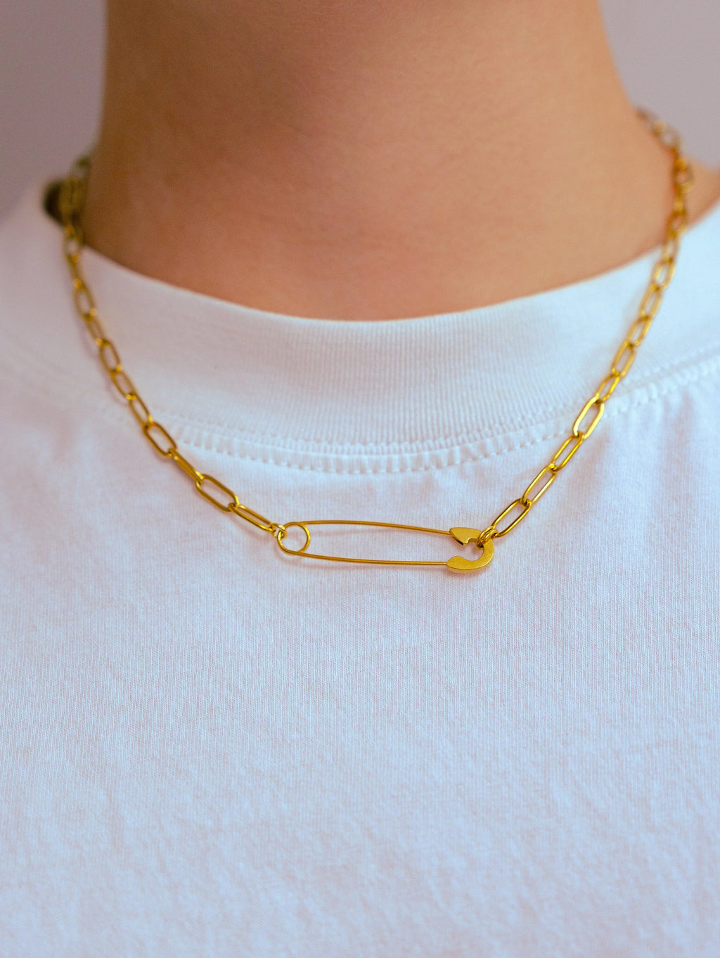 Gold Safety Pin Necklace in 304 Stainless Steel Leftbians