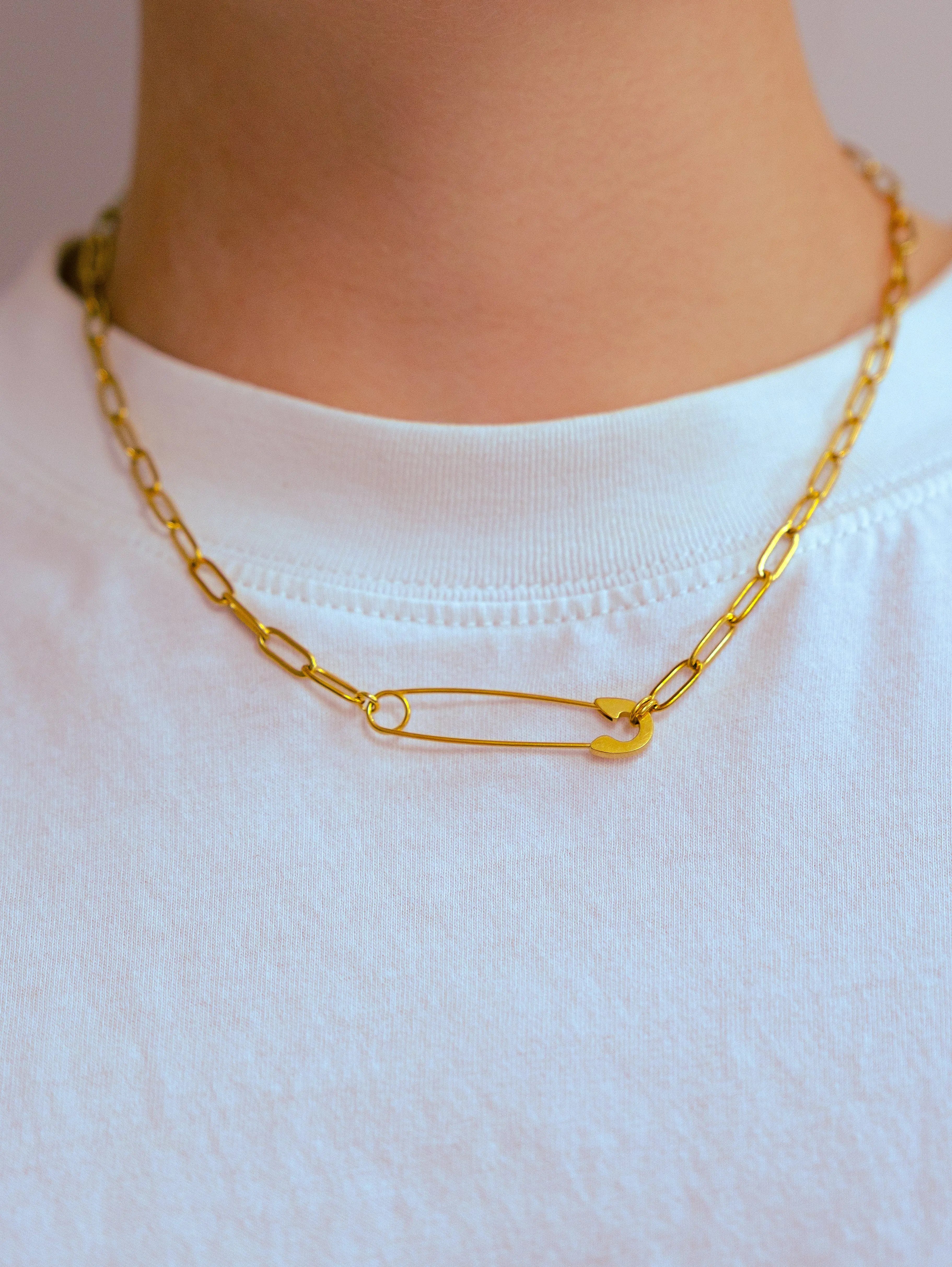 Gold Safety Pin Necklace in 304 Stainless Steel Leftbians