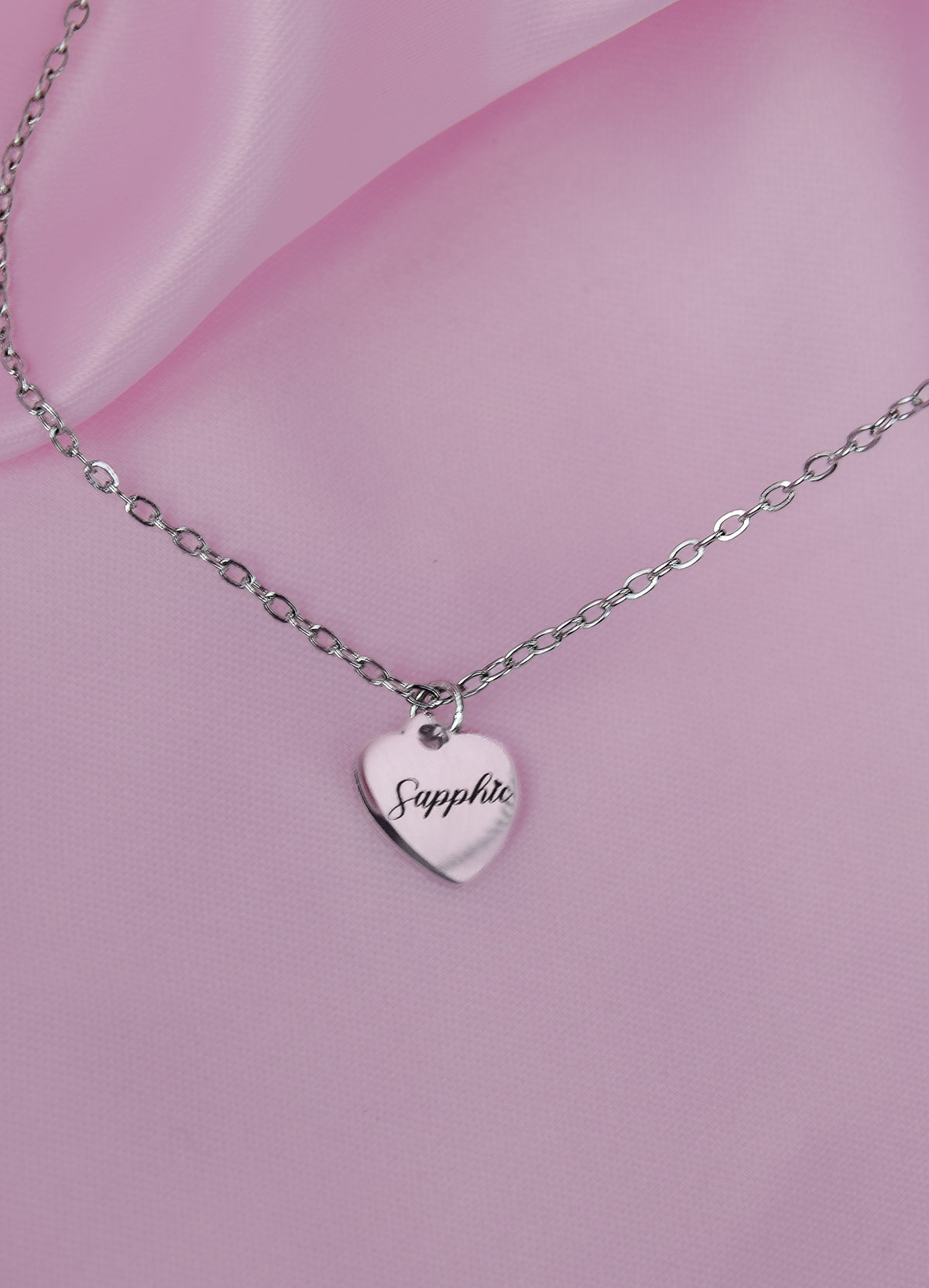 Sapphic Engraved Love Heart Necklace in 304 Stainless Steel