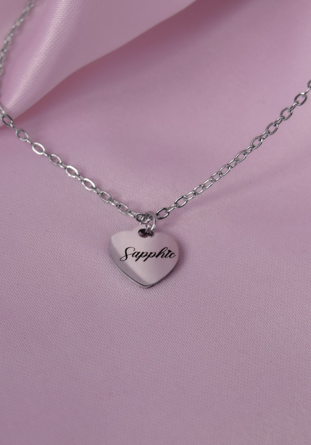 Sapphic Engraved Love Heart Necklace in 304 Stainless Steel