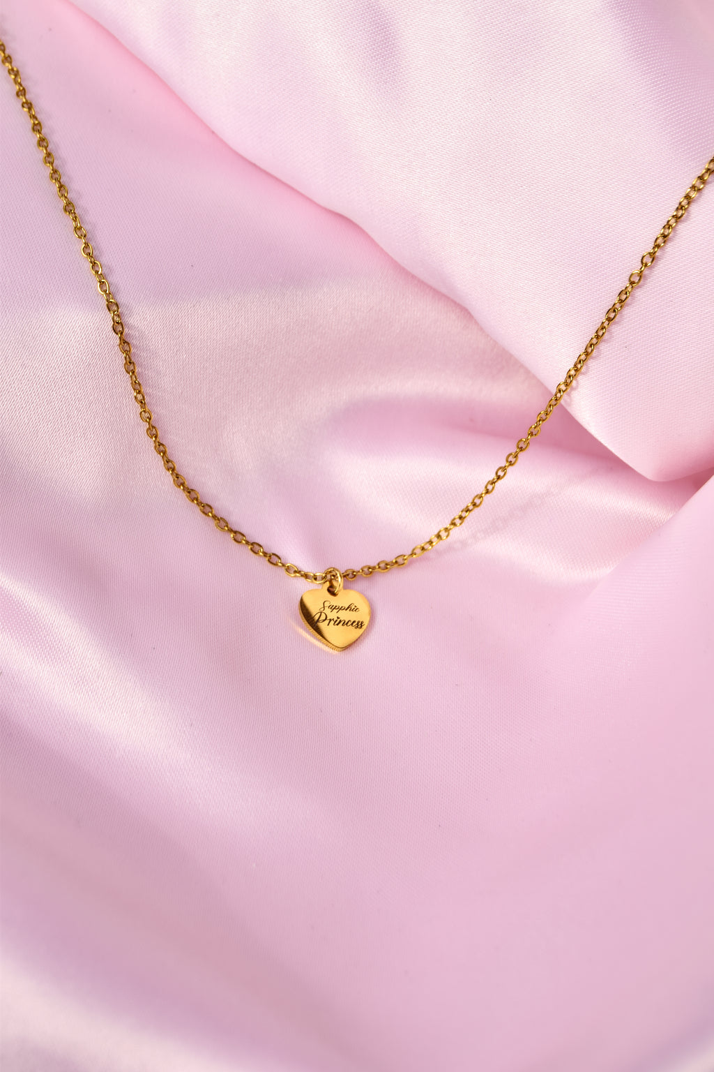 Gold Sapphic Princess Engraved Love Heart Necklace in 304 Stainless Steel