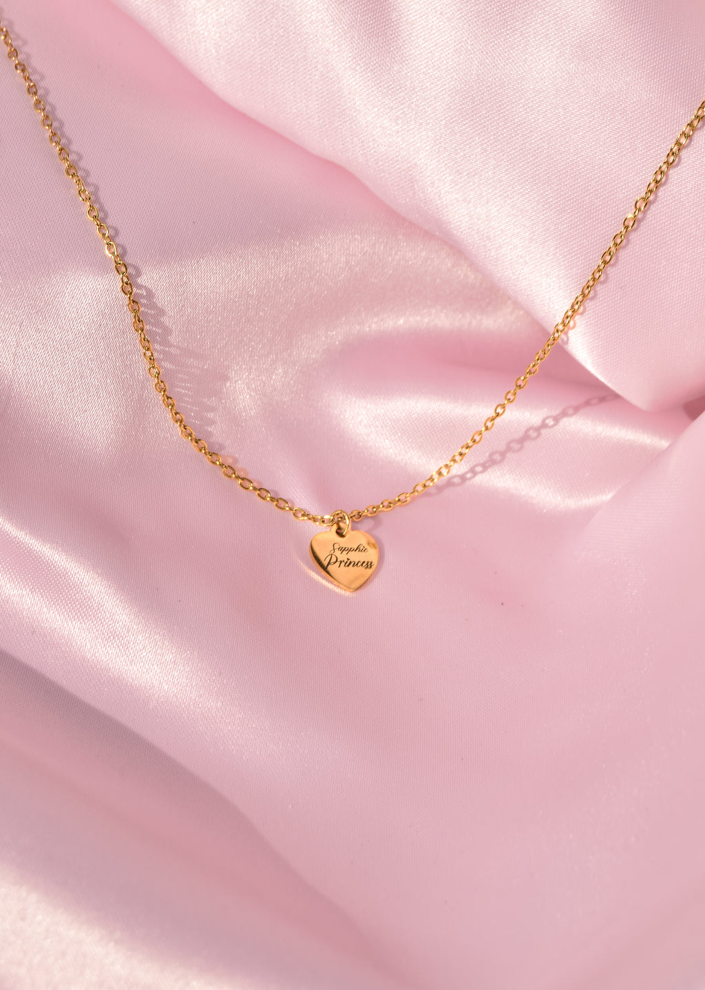 Gold Sapphic Princess Engraved Love Heart Necklace in 304 Stainless Steel