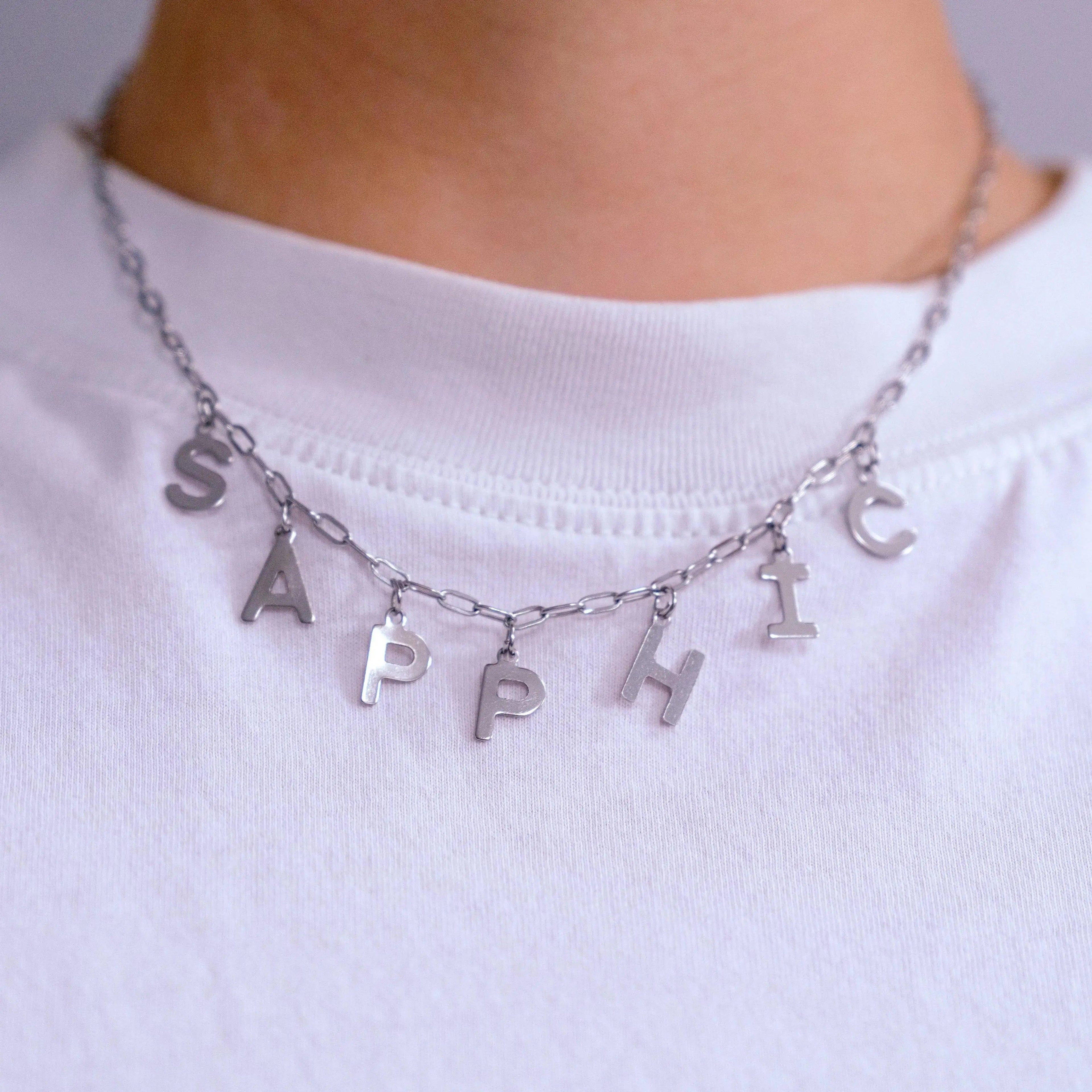 SAPPHIC stainless steel letter charm necklace Leftbians