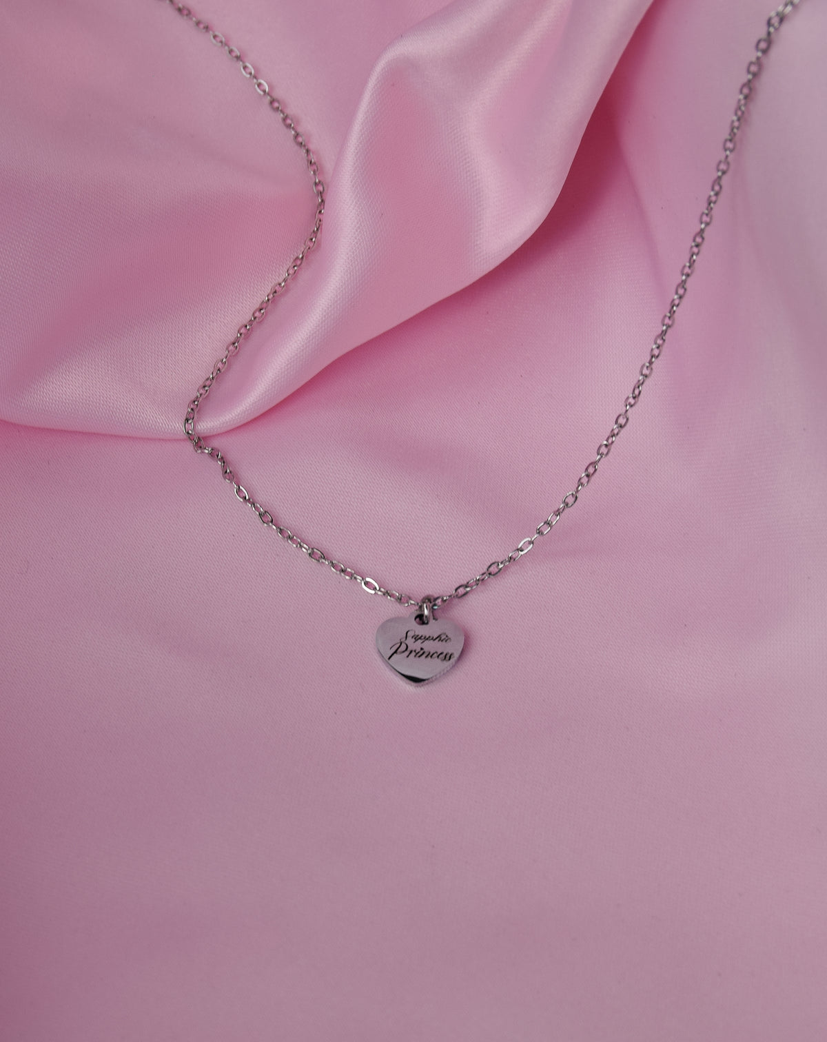 Sapphic Princess Engraved Love Heart Necklace in 304 Stainless Steel
