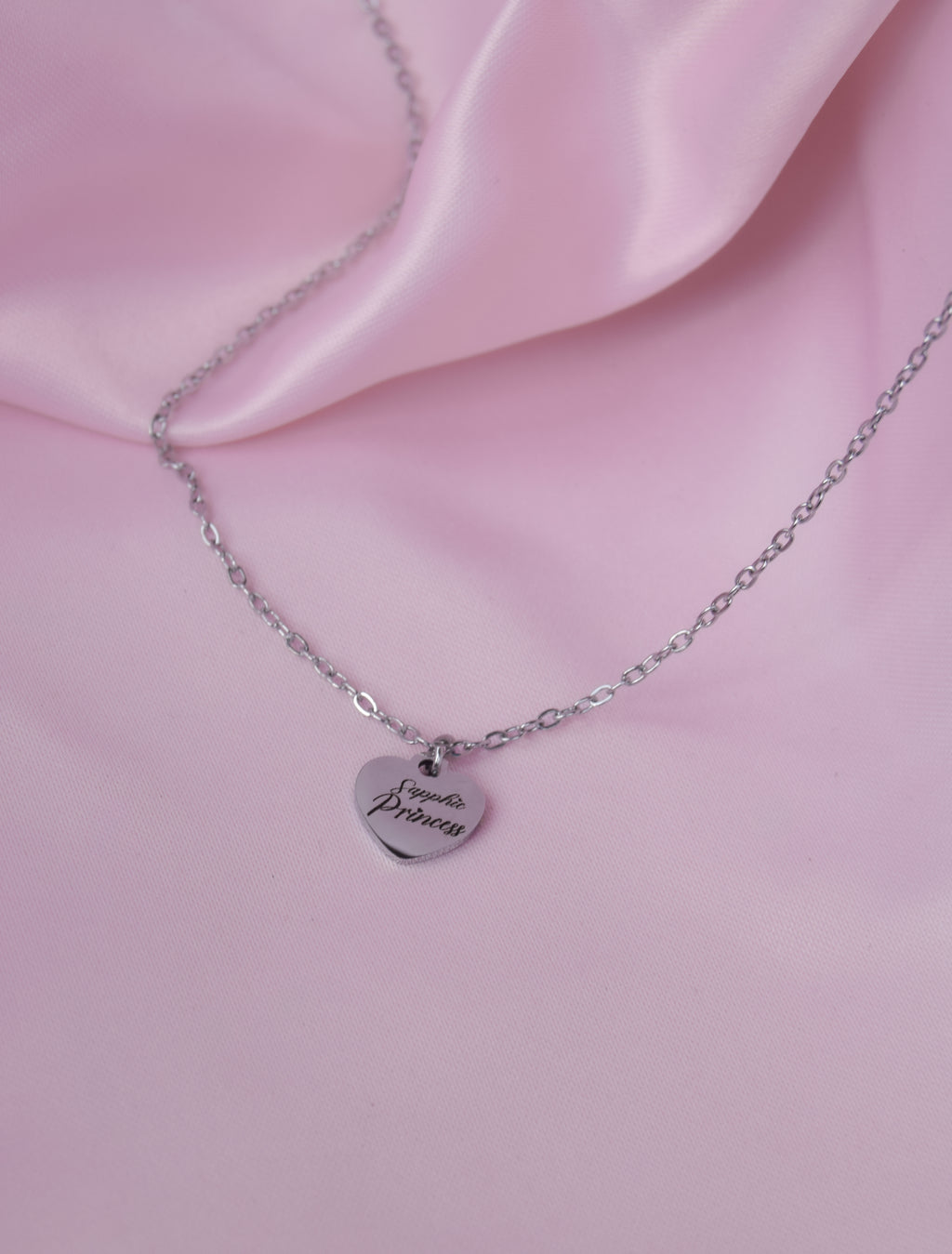 Sapphic Princess Engraved Love Heart Necklace in 304 Stainless Steel