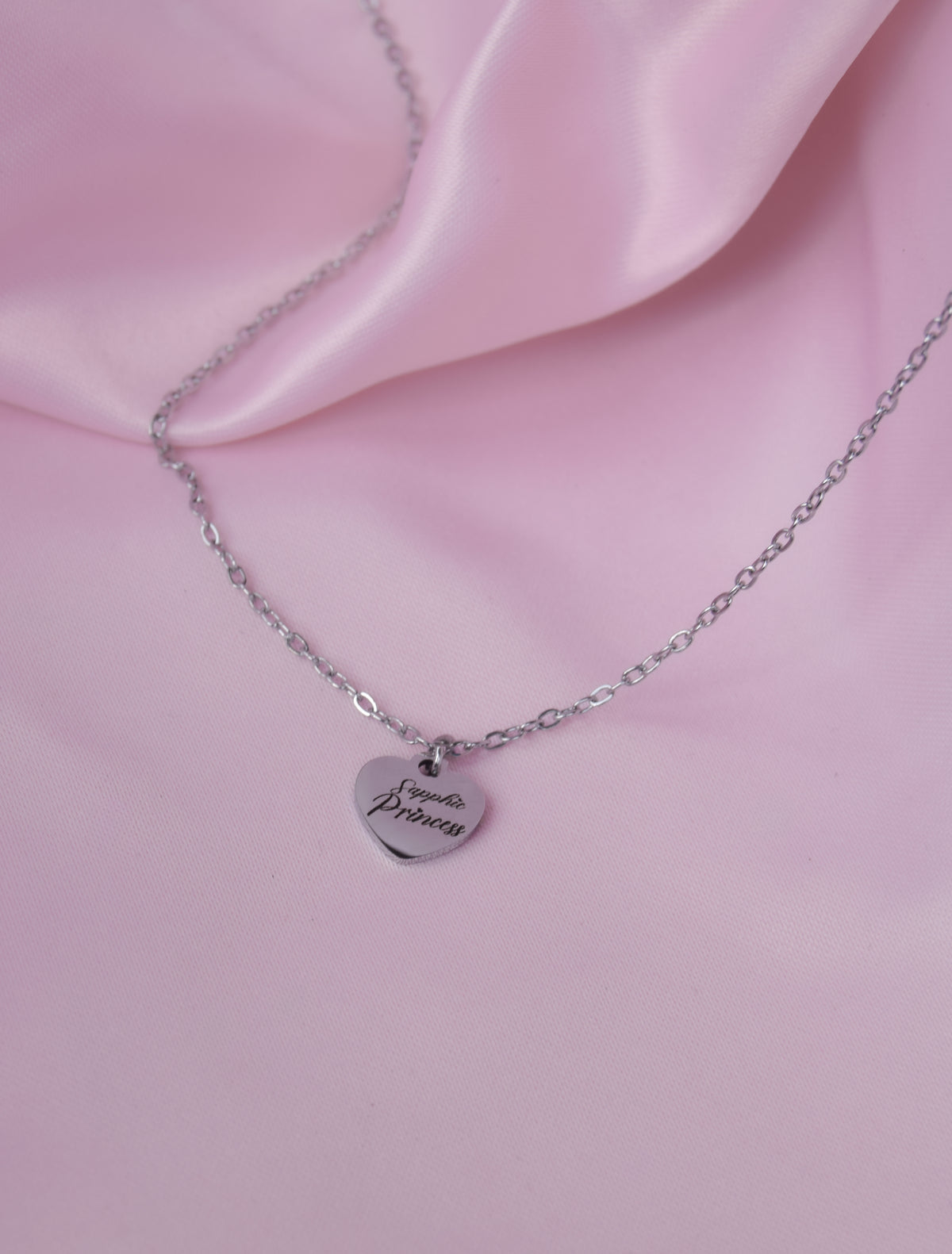 Sapphic Princess Engraved Love Heart Necklace in 304 Stainless Steel