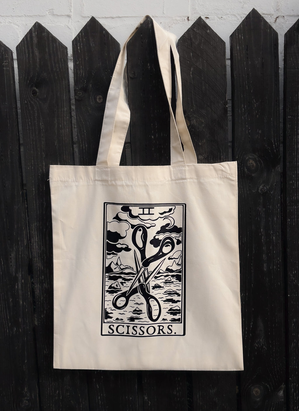The Scissors Tarot Card Cotton Tote Bag in Beige