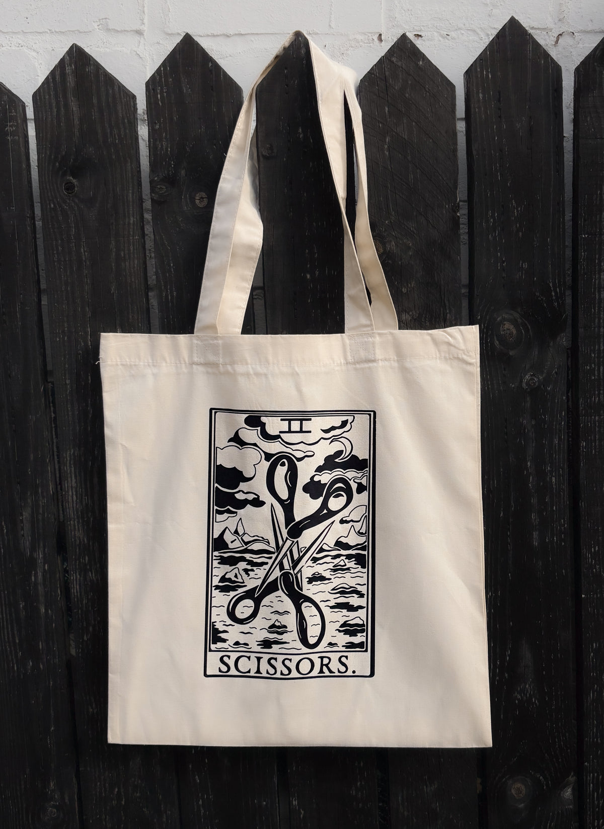 The Scissors Tarot Card Cotton Tote Bag in Beige
