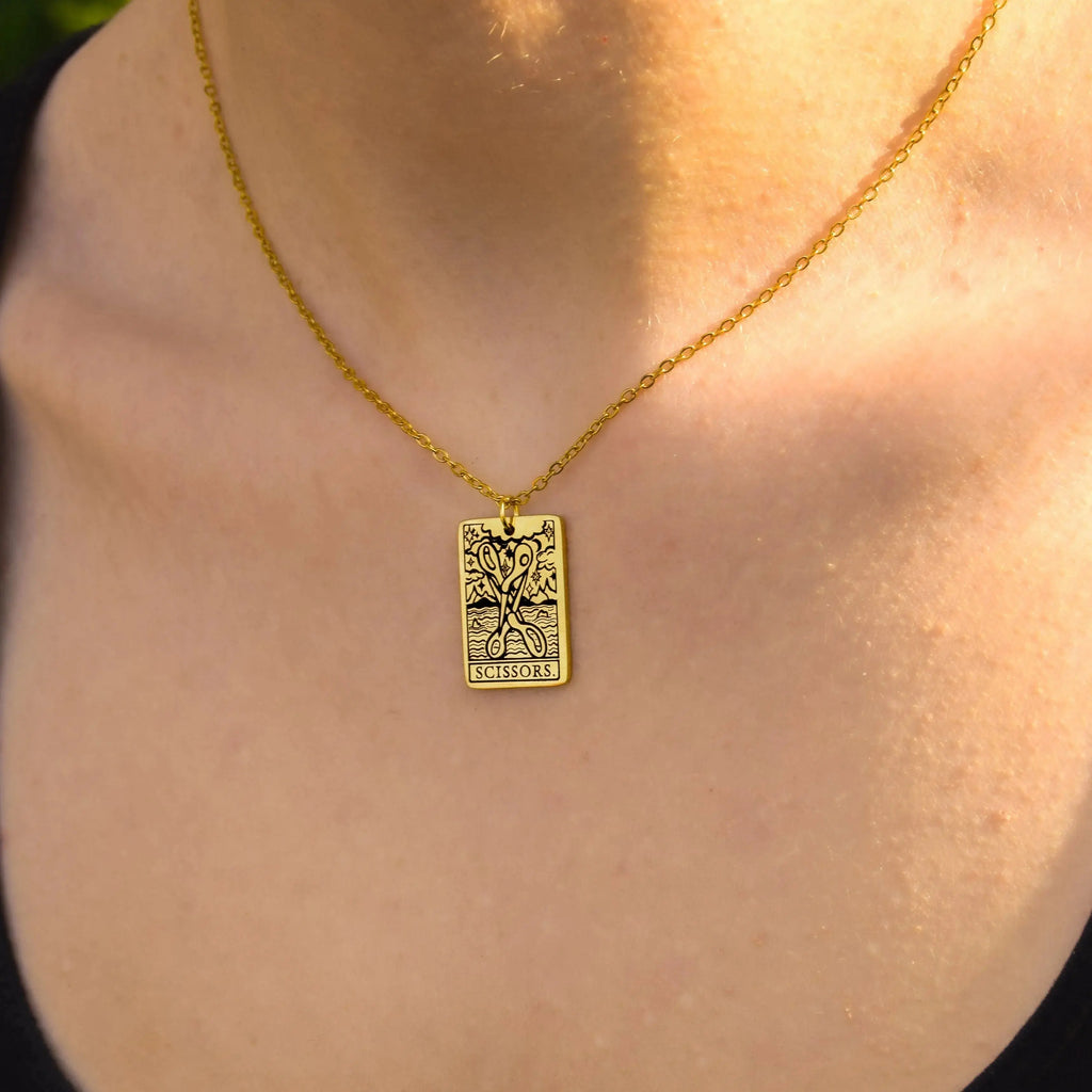 The Scissors Tarot Card Gold Stainless Steel Necklace Leftbians