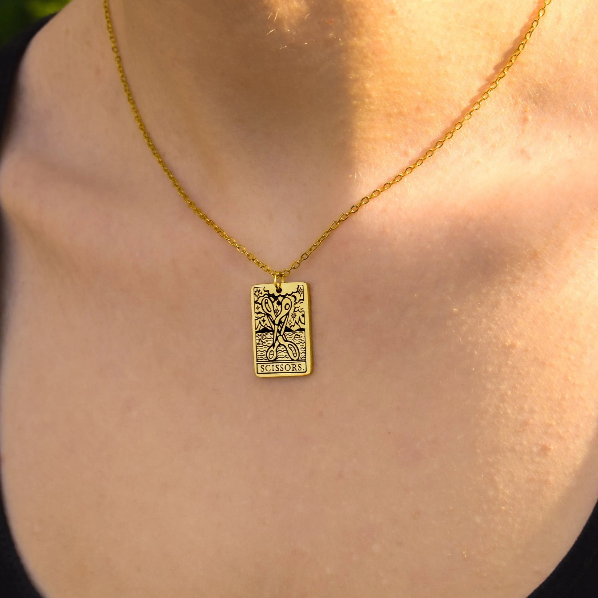 The Scissors Tarot Card Gold Stainless Steel Necklace Leftbians