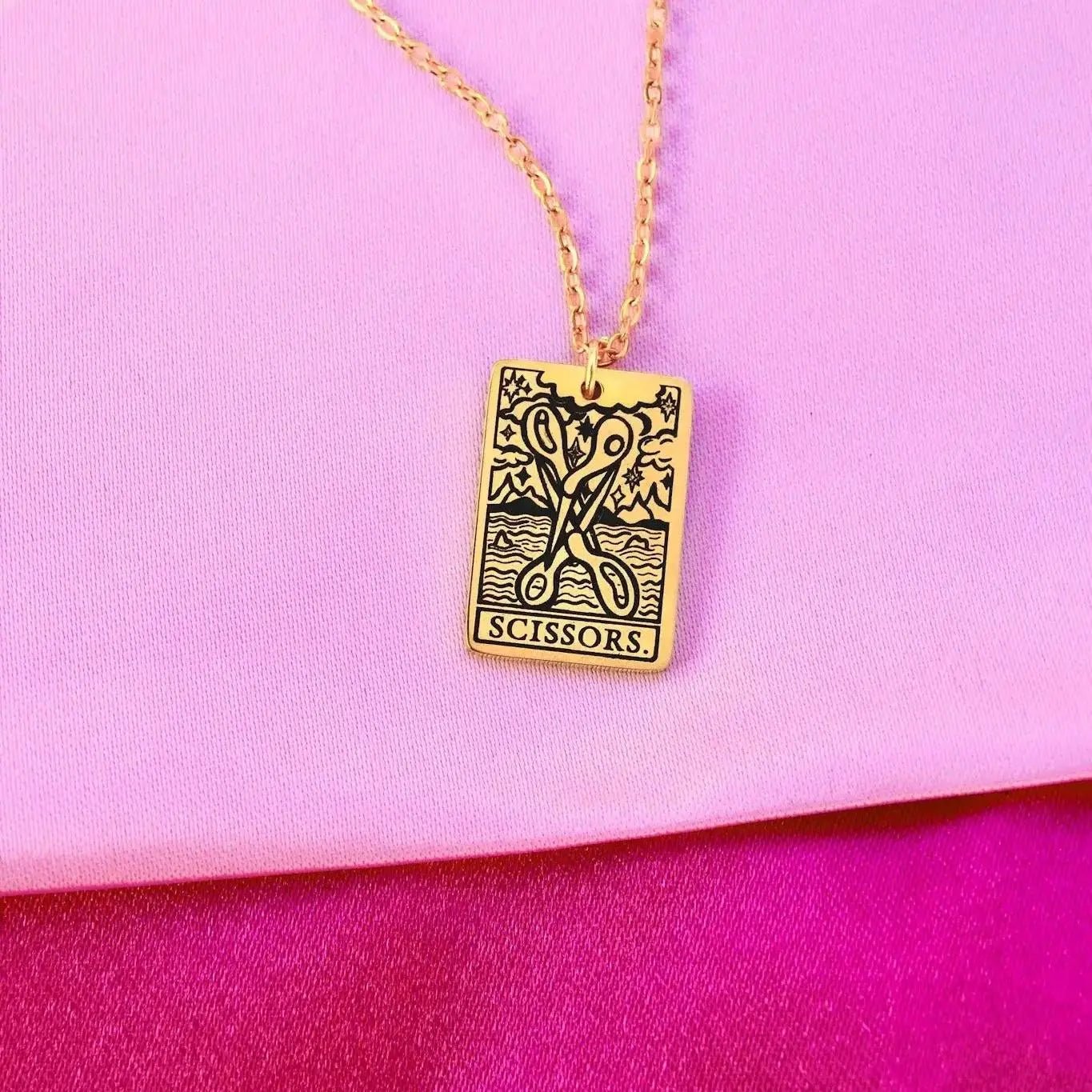 The Scissors Tarot Card Gold Stainless Steel Necklace Leftbians