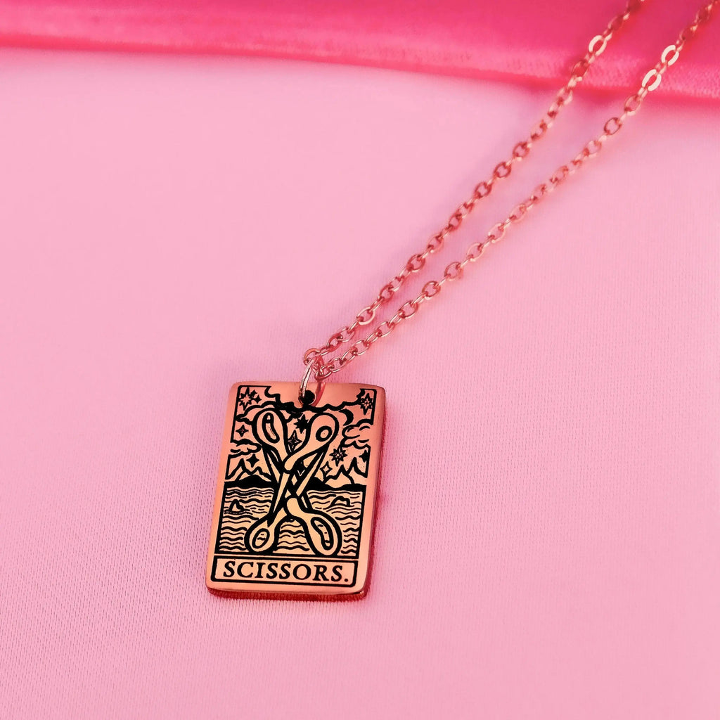 The Scissors Tarot Card Rose Gold Stainless Steel Necklace Leftbians