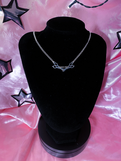 Silver scissor necklace, sapphic pride necklace.