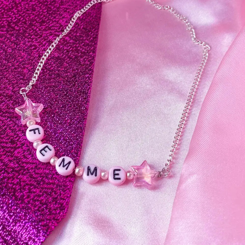 Pink femme letter bead necklace Leftbians