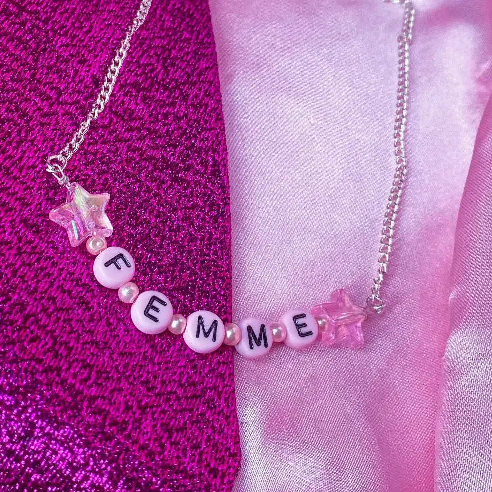 Pink femme letter bead necklace Leftbians