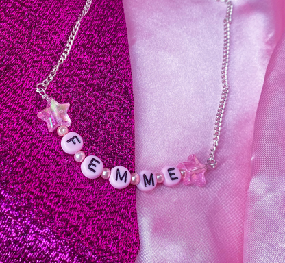 Pink femme letter bead necklace