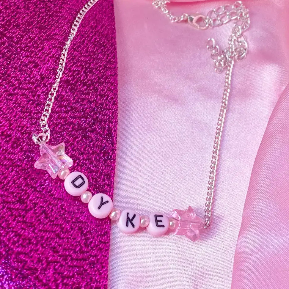Pink dyke letter bead necklace Leftbians