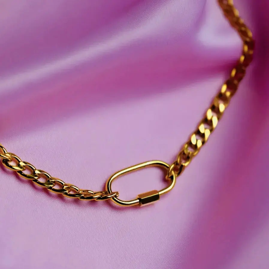 Chunky gold carabiner chain necklace in 304 stainless steel Leftbians