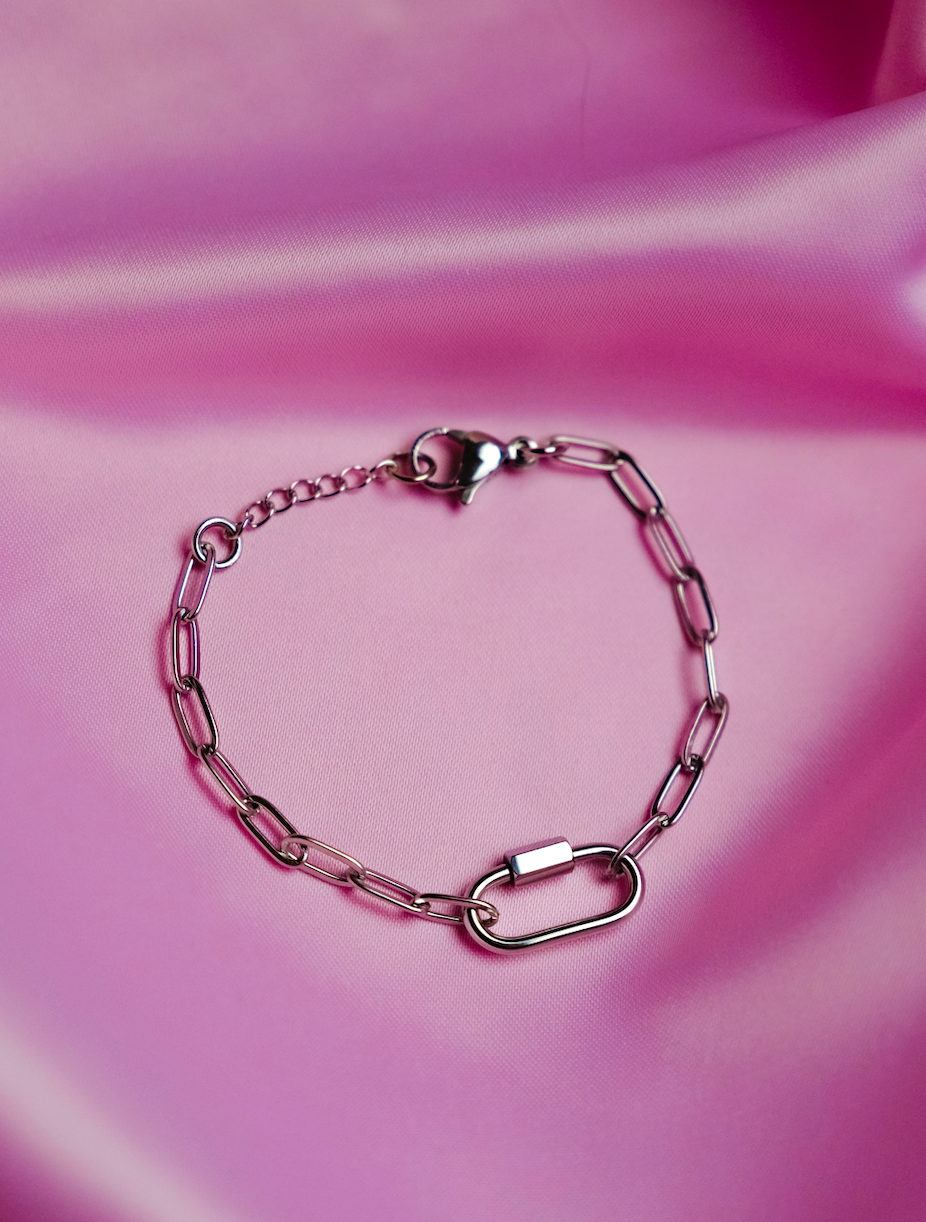 Silver carabiner bracelet in 304 stainless steel