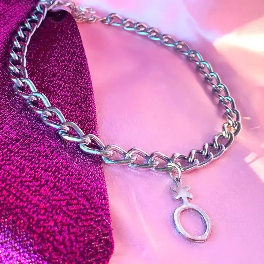 Non binary charm on chunky chain choker necklace Leftbians