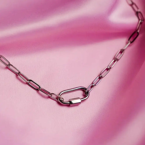 Silver carabiner paperclip chain necklace in 304 stainless steel Leftbians