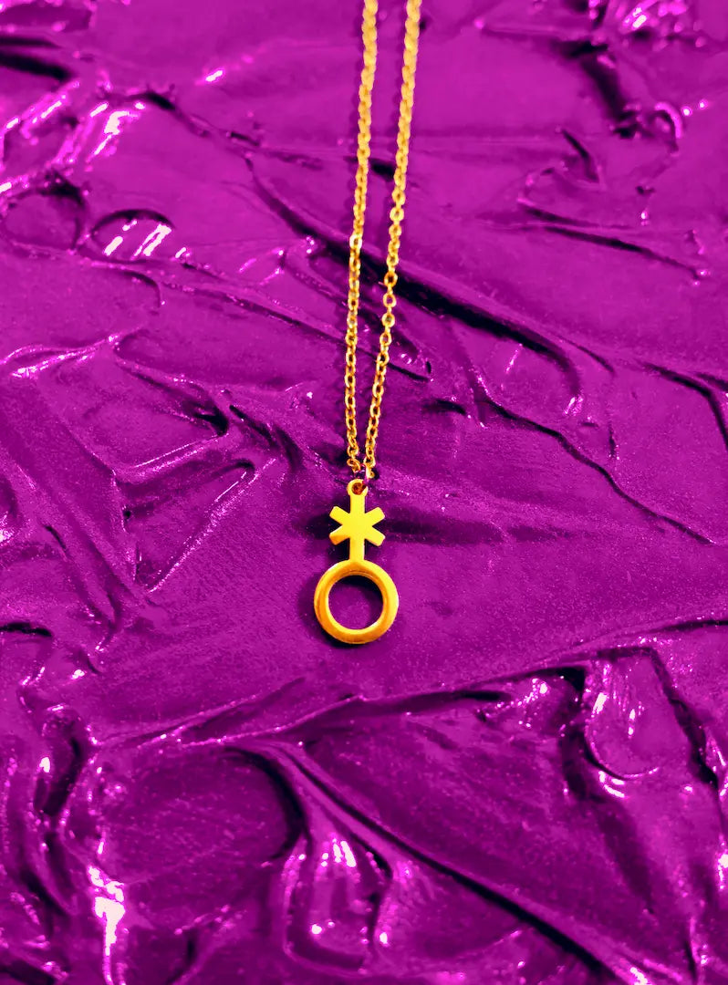 Gold Non binary symbol necklace, 304 stainless steel Leftbians
