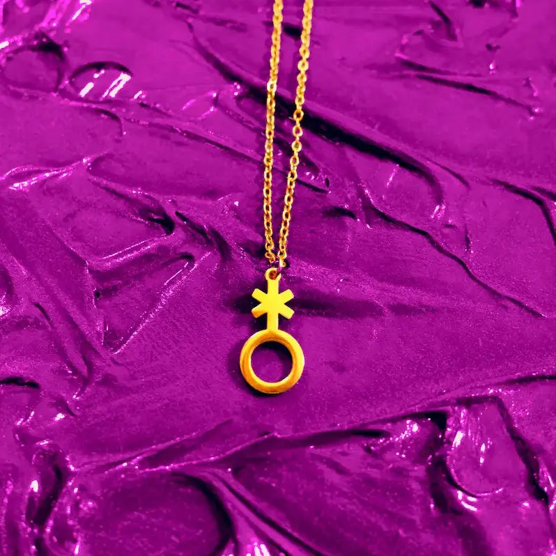 Gold Non binary symbol necklace, 304 stainless steel Leftbians