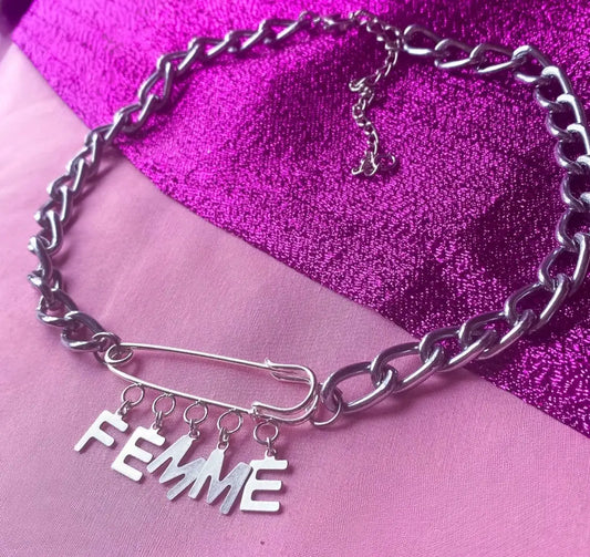 Femme kilt pin chunky chain choker necklace Leftbians