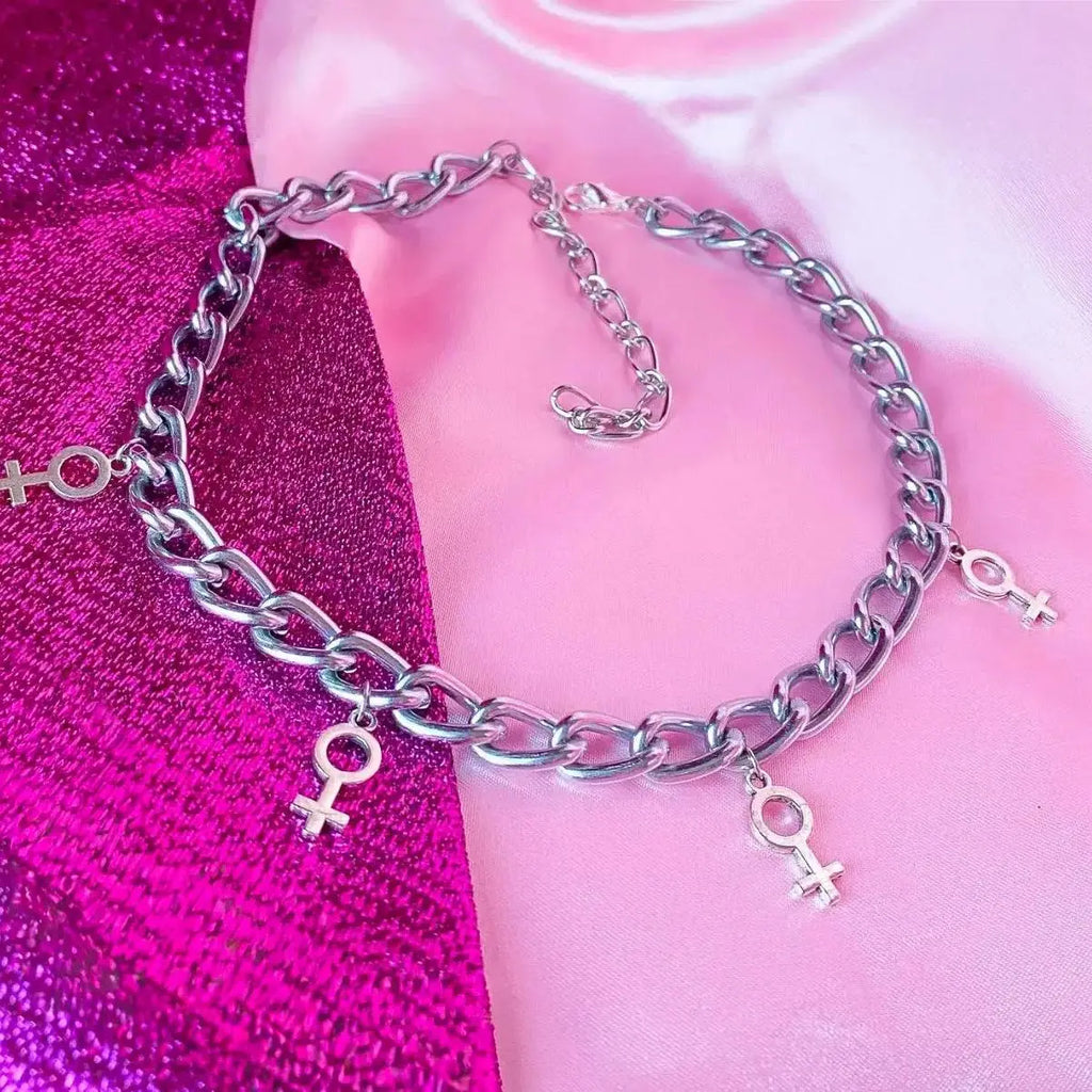 Multiple Venus symbol charm choker chain necklace Leftbians
