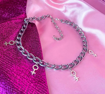 Multiple Venus symbol charm choker chain necklace Leftbians