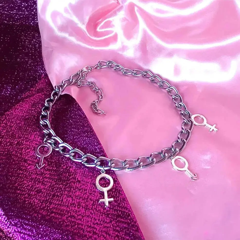 Venus and Mars symbol charms choker chain necklace Leftbians