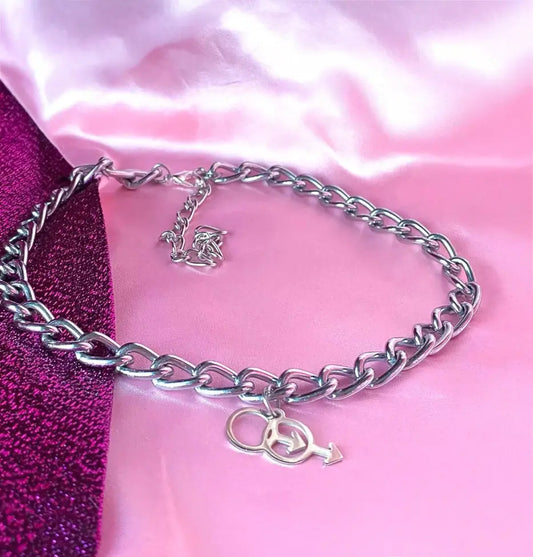 Double mars charm chunky chain choker necklace Leftbians