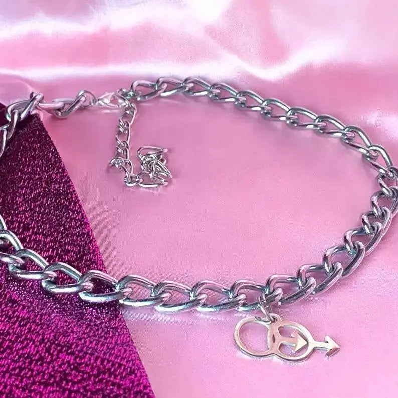 Double mars charm chunky chain choker necklace Leftbians