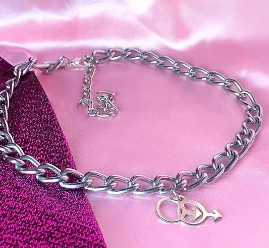 Double mars charm chunky chain choker necklace Leftbians