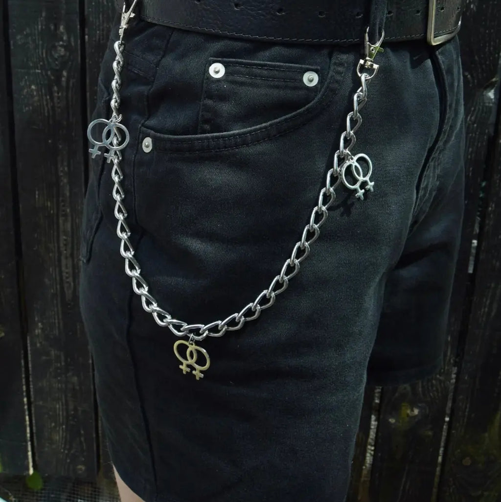 Jean chain with multiple Double Venus symbol charms Leftbians