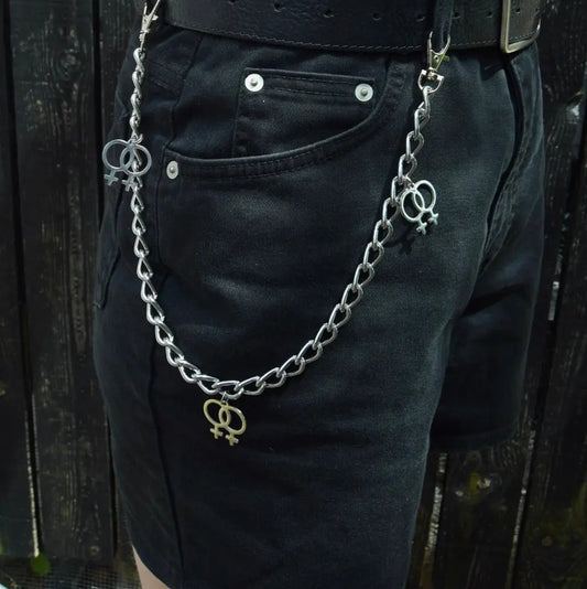 Jean chain with multiple Double Venus symbol charms Leftbians