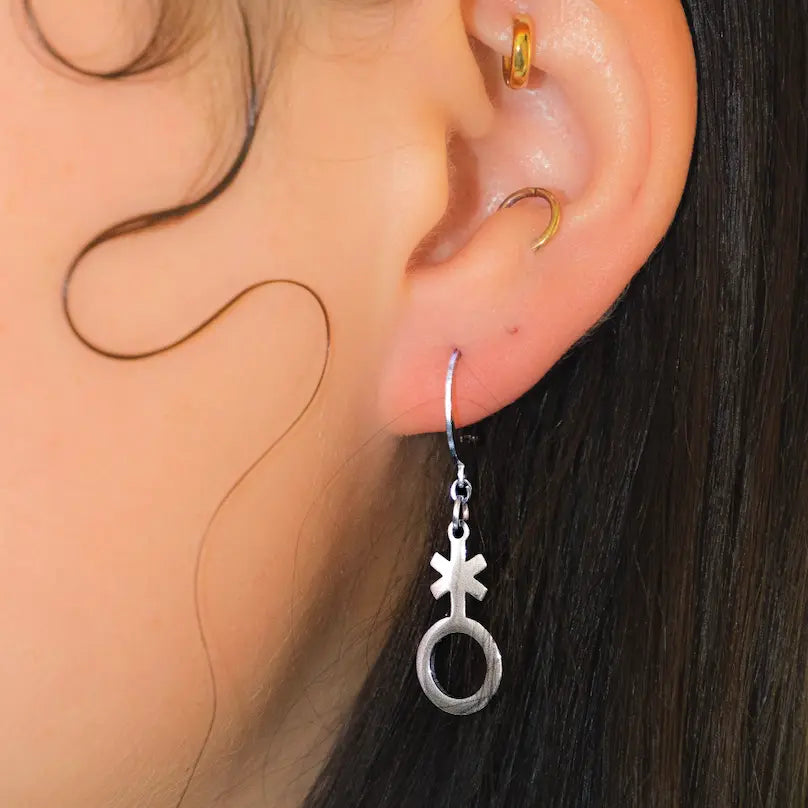 Non binary symbol earrings stainless steel Leftbians