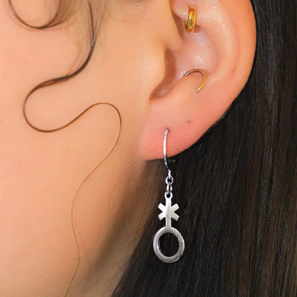 Non binary symbol earrings stainless steel Leftbians
