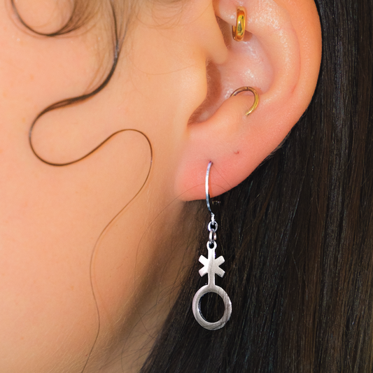 Non binary symbol earrings stainless steel