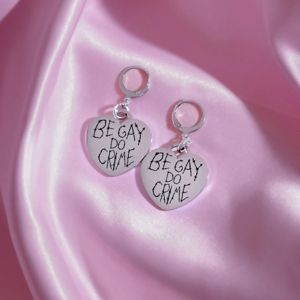 Be Gay Do Crime Engraved Heart Earrings in 304 Stainless Steel Leftbians