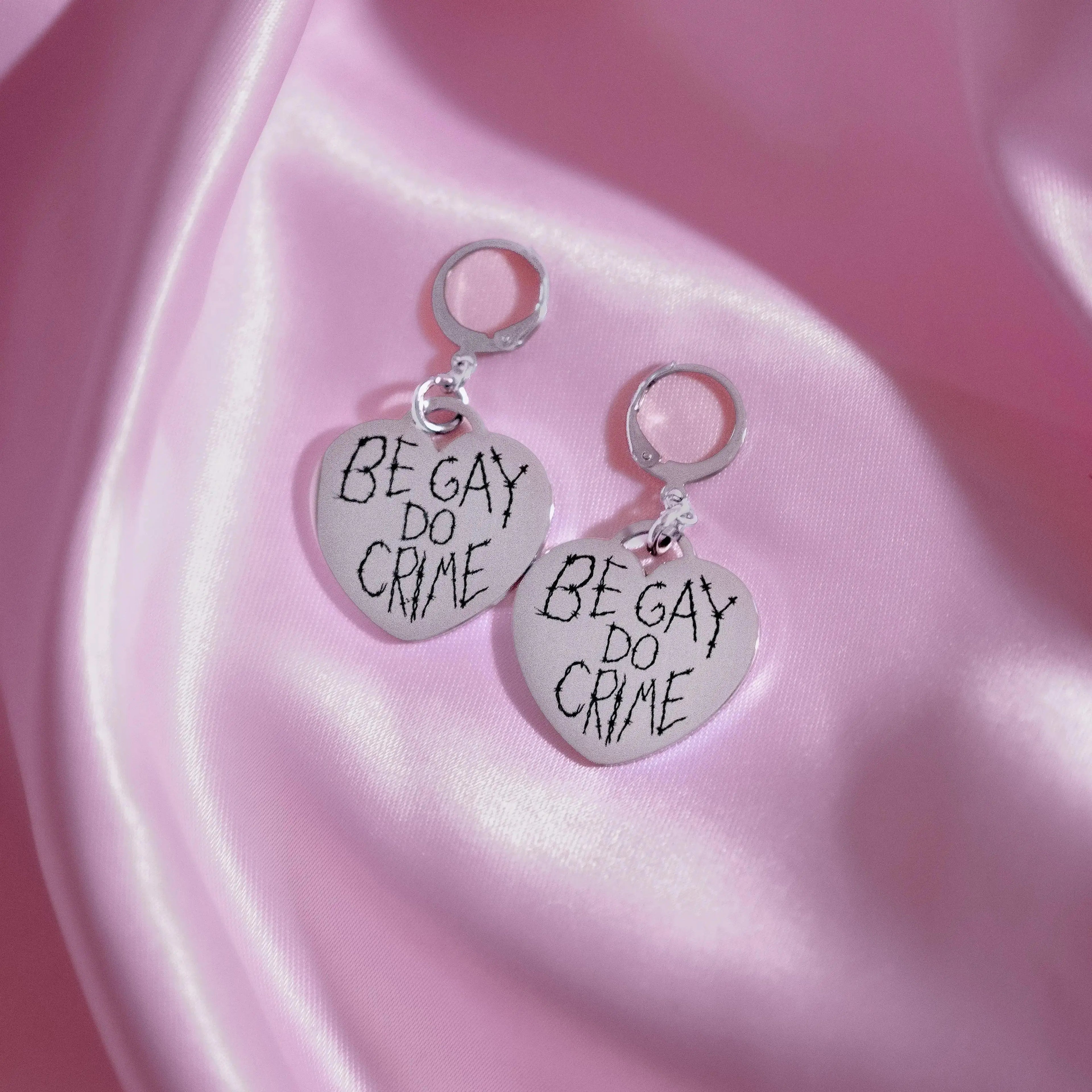 Be Gay Do Crime Engraved Heart Earrings in 304 Stainless Steel Leftbians