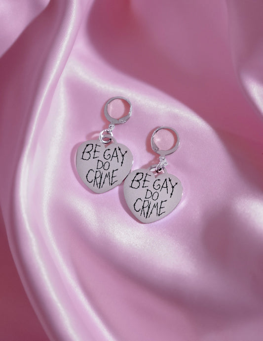 Be Gay Do Crime Engraved Heart Earrings in 304 Stainless Steel Leftbians