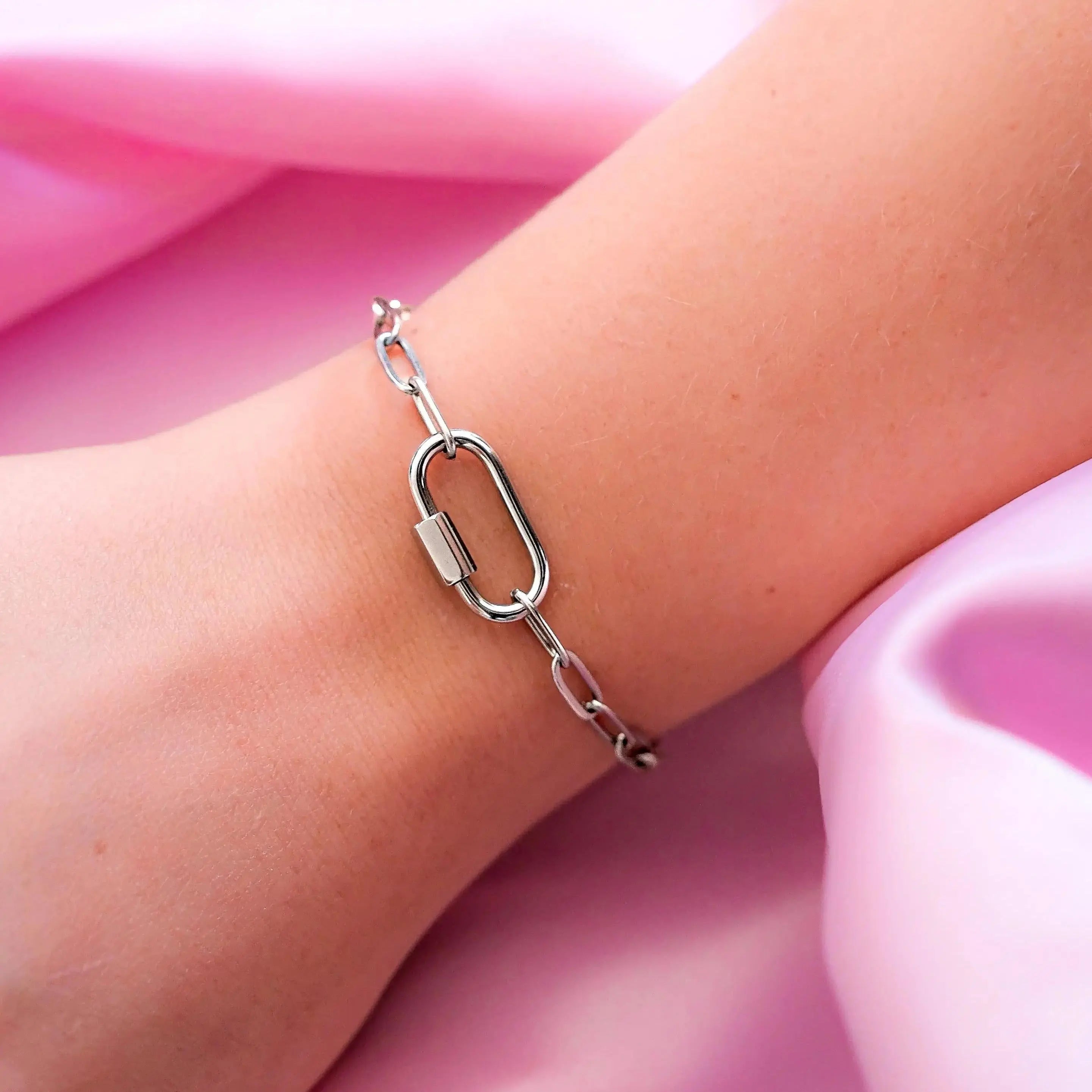 Silver carabiner bracelet in 304 stainless steel Leftbians