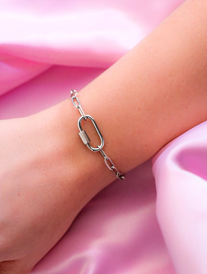 Silver carabiner bracelet in 304 stainless steel Leftbians