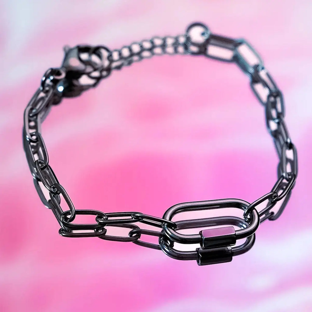 Silver carabiner bracelet in 304 stainless steel Leftbians